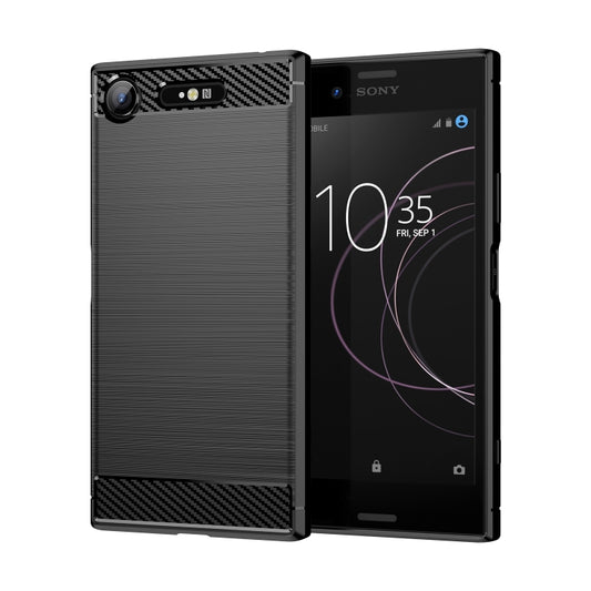 For Sony Xperia XZ1 Brushed Texture Carbon Fiber TPU Phone Case(Black) - Sony Cases by buy2fix | Online Shopping UK | buy2fix