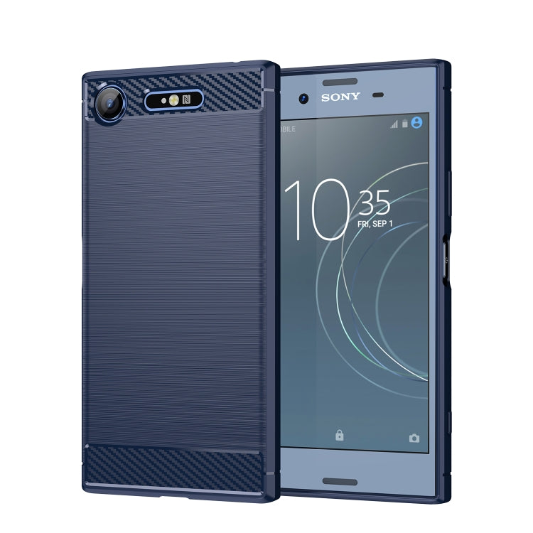 For Sony Xperia XZ1 Brushed Texture Carbon Fiber TPU Phone Case(Blue) by buy2fix
