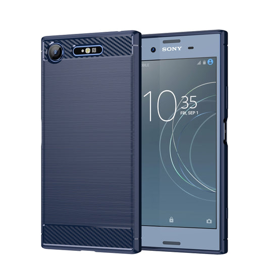 For Sony Xperia XZ1 Brushed Texture Carbon Fiber TPU Phone Case(Blue) by buy2fix