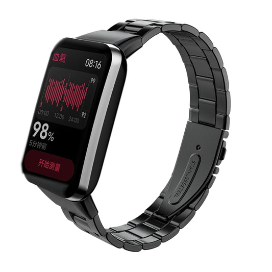 For Xiaomi Mi Band 7 Pro Three-bead Flat Buckle Stainless Steel Watch Band(Black) - Watch Bands by buy2fix | Online Shopping UK | buy2fix
