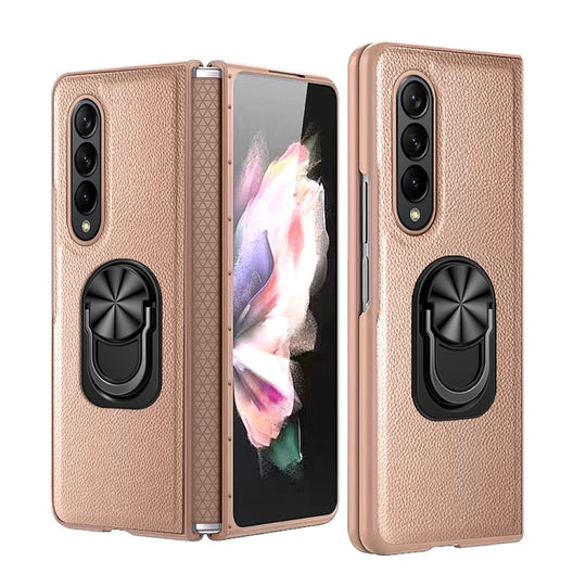 For Samsung Galaxy Z Fold4 GKK Litchi Pattern Foldable Protective Phone Case with Ring Holder(Gold)