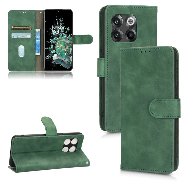 For OnePlus 10T 5G Skin Feel Magnetic Flip Leather Phone Case(Green) - OnePlus Cases by buy2fix | Online Shopping UK | buy2fix