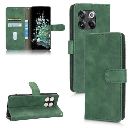 For OnePlus 10T 5G Skin Feel Magnetic Flip Leather Phone Case(Green) - OnePlus Cases by buy2fix | Online Shopping UK | buy2fix