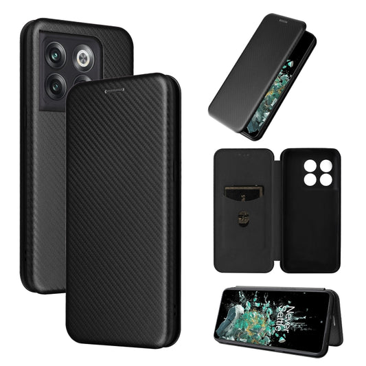 For OnePlus 10T 5G Carbon Fiber Texture Flip Leather Phone Case(Black) - OnePlus Cases by buy2fix | Online Shopping UK | buy2fix