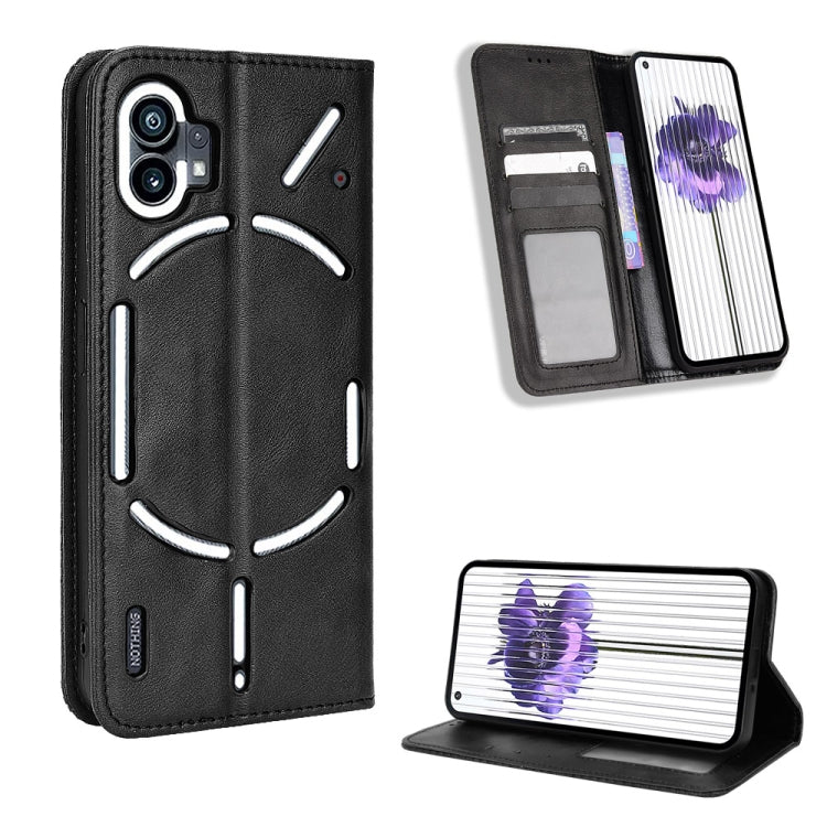 For Nothing Phone 1 Magnetic Buckle Retro Texture Leather Phone Case(Black) by buy2fix