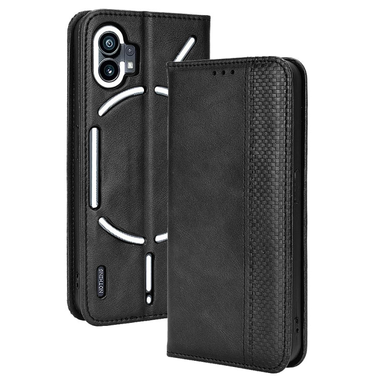For Nothing Phone 1 Magnetic Buckle Retro Texture Leather Phone Case(Black) by buy2fix