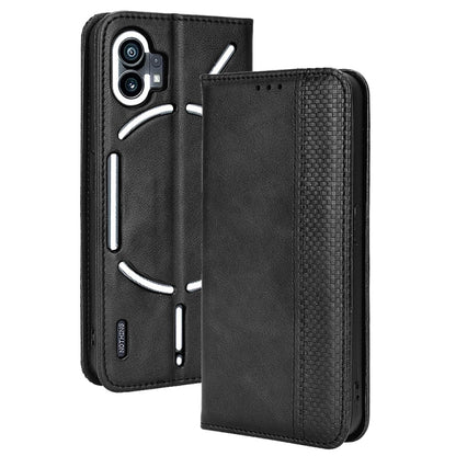For Nothing Phone 1 Magnetic Buckle Retro Texture Leather Phone Case(Black) by buy2fix