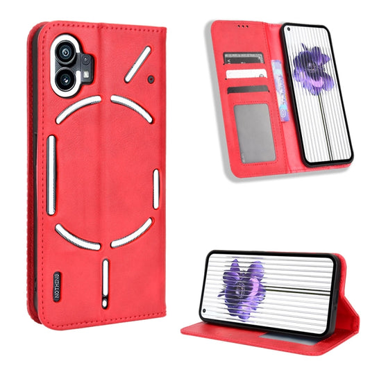 For Nothing Phone 1 Magnetic Buckle Retro Texture Leather Phone Case(Red) - Nothing Cases by buy2fix | Online Shopping UK | buy2fix