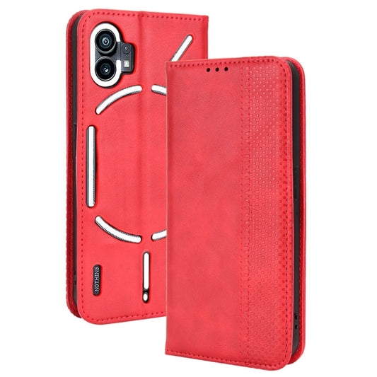 For Nothing Phone 1 Magnetic Buckle Retro Texture Leather Phone Case(Red) - Nothing Cases by buy2fix | Online Shopping UK | buy2fix