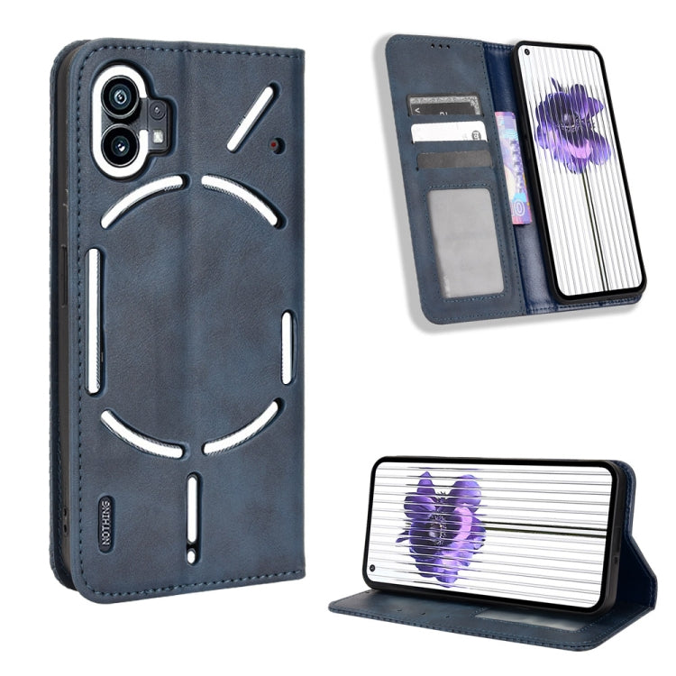 For Nothing Phone 1 Magnetic Buckle Retro Texture Leather Phone Case(Blue) by buy2fix