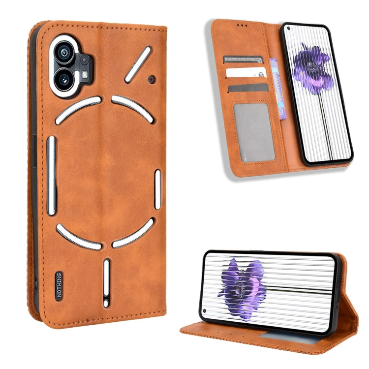 For Nothing Phone 1 Magnetic Buckle Retro Texture Leather Phone Case(Brown) by buy2fix