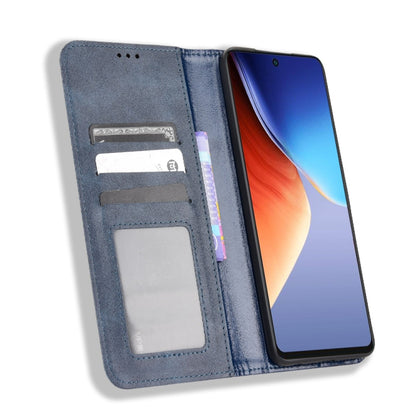 For Tecno Camon 19 Magnetic Buckle Retro Texture Leather Phone Case(Blue) by buy2fix