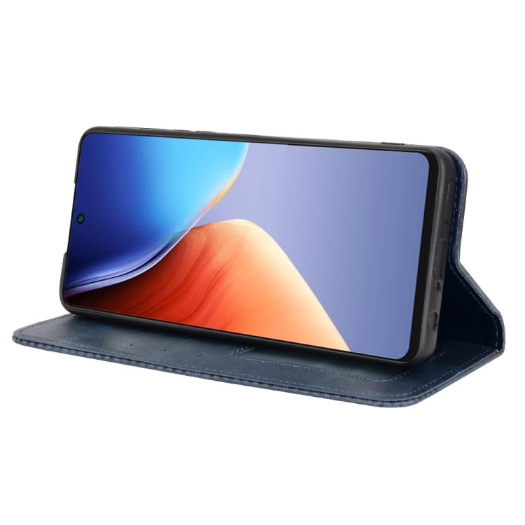 For Tecno Camon 19 Magnetic Buckle Retro Texture Leather Phone Case(Blue) by buy2fix