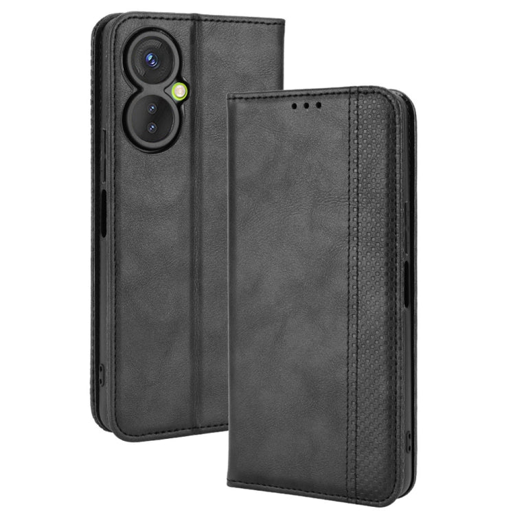 For Tecno Spark 9 Pro Magnetic Buckle Retro Texture Leather Phone Case(Black) by buy2fix