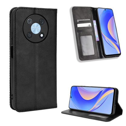 For Huawei nova Y90 Magnetic Buckle Retro Texture Leather Phone Case(Black) - Huawei Cases by buy2fix | Online Shopping UK | buy2fix