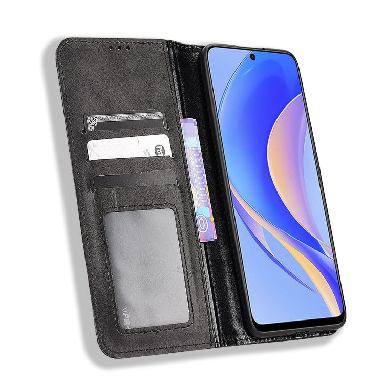 For Huawei nova Y90 Magnetic Buckle Retro Texture Leather Phone Case(Black) - Huawei Cases by buy2fix | Online Shopping UK | buy2fix