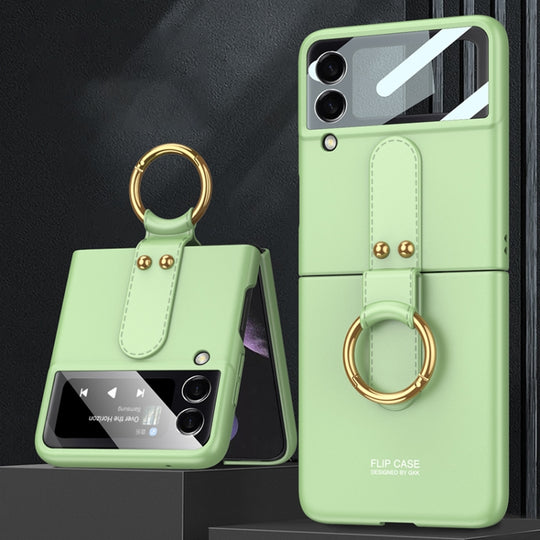 Pour Samsung Galaxy Z Flip4 GKK Ultra-mince PC Couverture complète Étui à rabat avec porte-anneau (Vert Matcha)