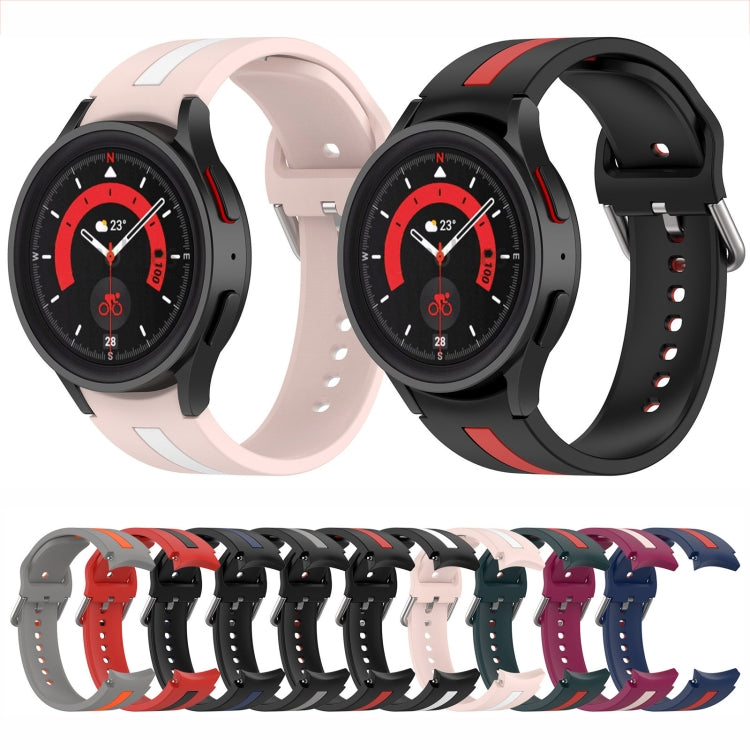 For Samsung Galaxy Watch5 / Watch5 Pro Two-color Stripe Silicone Watch Band(Red Black) - Watch Bands by buy2fix | Online Shopping UK | buy2fix