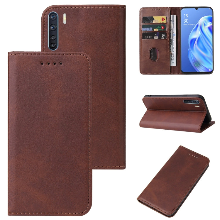 For OPPO F15 Magnetic Closure Leather Phone Case(Brown) by buy2fix