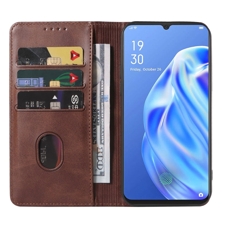 For OPPO F15 Magnetic Closure Leather Phone Case(Brown) by buy2fix