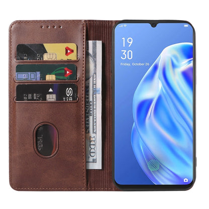 For OPPO F15 Magnetic Closure Leather Phone Case(Brown) by buy2fix