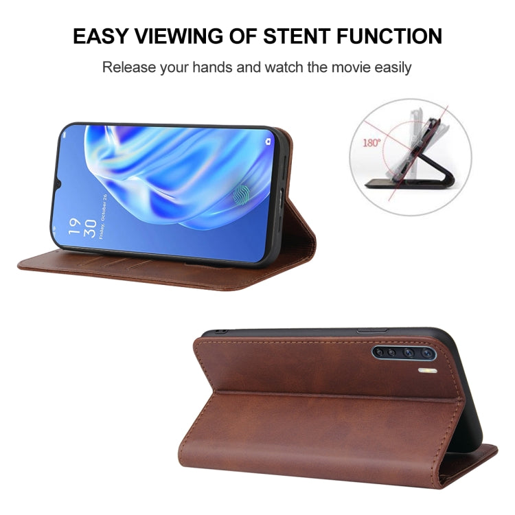 For OPPO F15 Magnetic Closure Leather Phone Case(Brown) by buy2fix