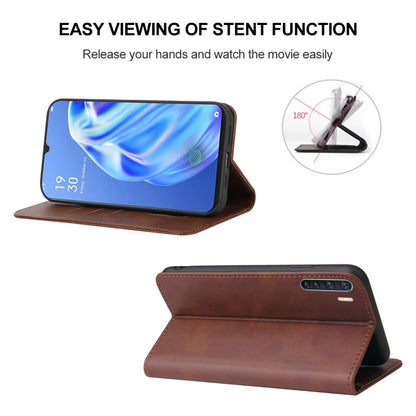 For OPPO F15 Magnetic Closure Leather Phone Case(Brown) by buy2fix