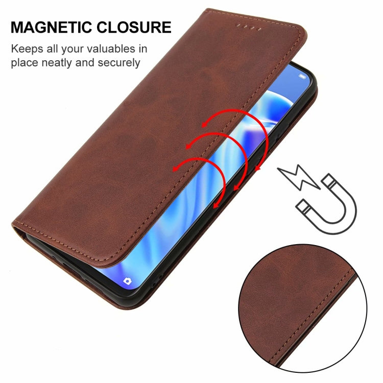 For OPPO F15 Magnetic Closure Leather Phone Case(Brown) by buy2fix