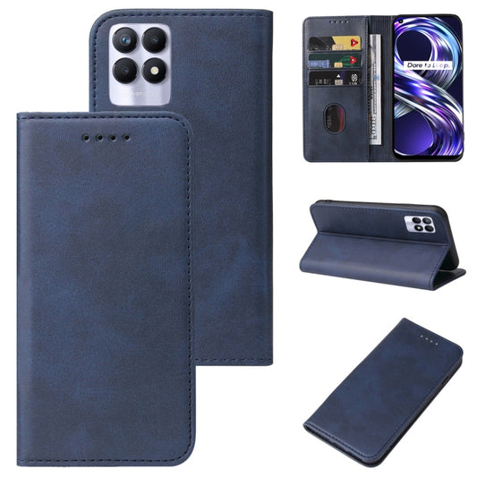 For Realme 8i Magnetic Closure Leather Phone Case(Blue) - Realme Cases by buy2fix | Online Shopping UK | buy2fix