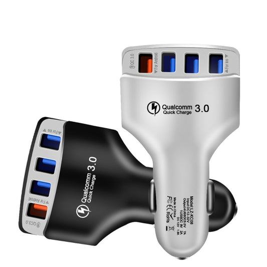 KC08 4 in 1 Cigarette Lighter Conversion Plug Multi-function USB Car Fast Charger(White) - Car Charger by buy2fix | Online Shopping UK | buy2fix