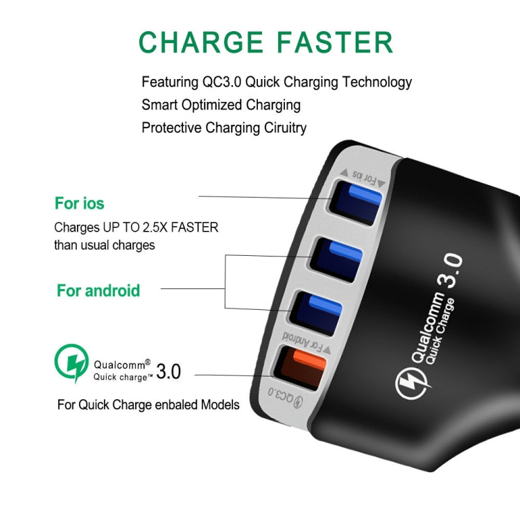 KC08 4 in 1 Cigarette Lighter Conversion Plug Multi-function USB Car Fast Charger(Black) - Car Charger by buy2fix | Online Shopping UK | buy2fix
