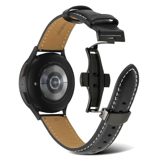 For Samsung Galaxy Watch5 40mm / 44mm Butterfly Buckle Genuine Leather Watch Band(Black) - Watch Bands by buy2fix | Online Shopping UK | buy2fix