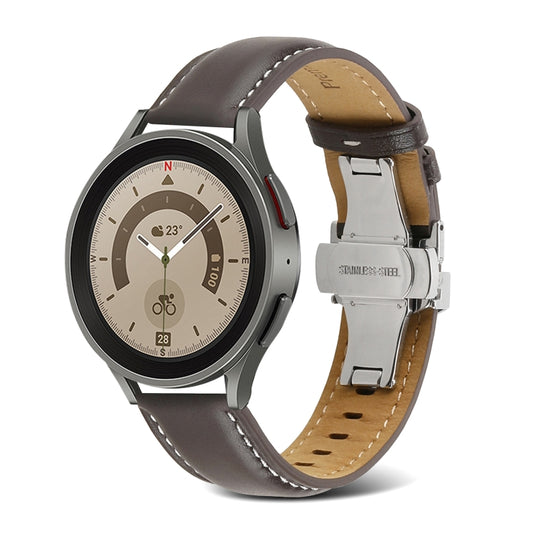 For Samsung Galaxy Watch5 40mm / 44mm Butterfly Buckle Genuine Leather Watch Band(Coffee) - Watch Bands by buy2fix | Online Shopping UK | buy2fix