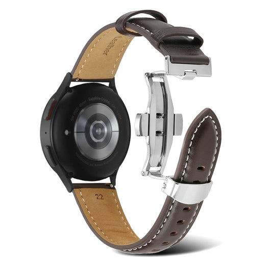 For Samsung Galaxy Watch5 40mm / 44mm Butterfly Buckle Genuine Leather Watch Band(Coffee) - Watch Bands by buy2fix | Online Shopping UK | buy2fix