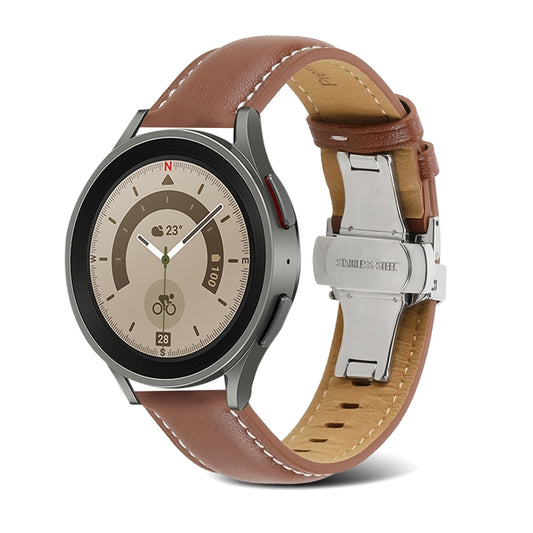 For Samsung Galaxy Watch5 40mm / 44mm Butterfly Buckle Genuine Leather Watch Band(Brown) - Watch Bands by buy2fix | Online Shopping UK | buy2fix