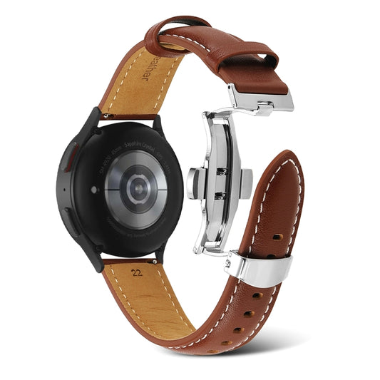 For Samsung Galaxy Watch5 40mm / 44mm Butterfly Buckle Genuine Leather Watch Band(Brown) - Watch Bands by buy2fix | Online Shopping UK | buy2fix