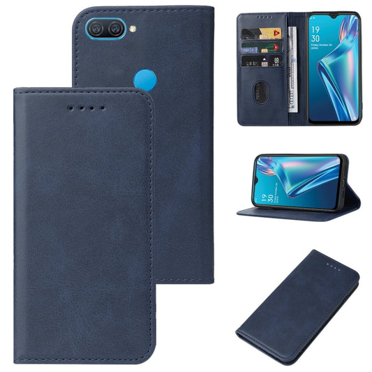 For OPPO A12 Magnetic Closure Leather Phone Case(Blue) - OPPO Cases by buy2fix | Online Shopping UK | buy2fix