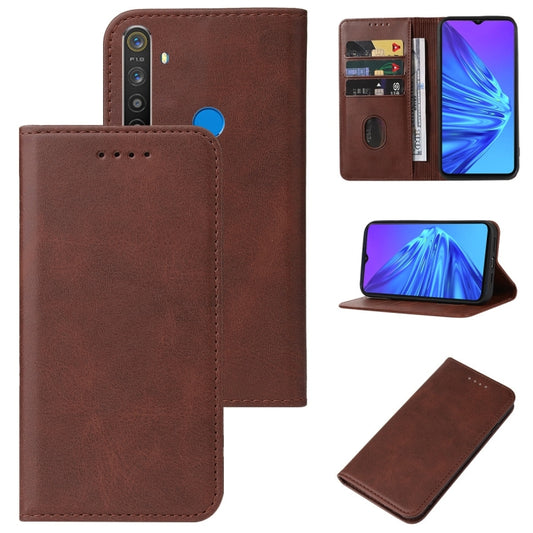 For Realme 5 / 5i / 5s / 6i / Narzo 20A Magnetic Closure Leather Phone Case(Brown) - Realme Cases by buy2fix | Online Shopping UK | buy2fix