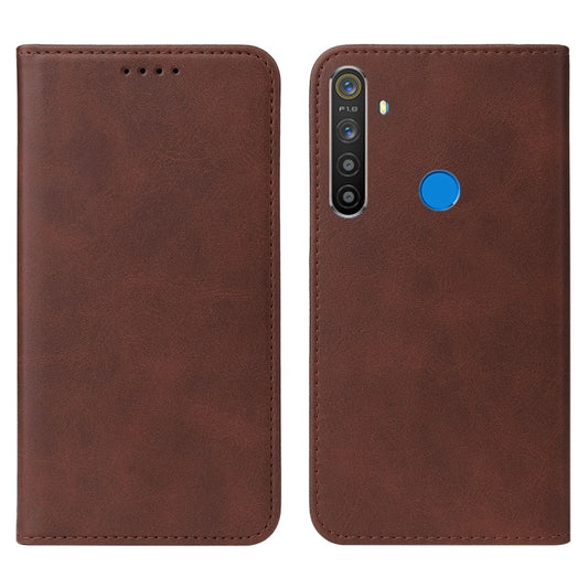 For Realme 5 / 5i / 5s / 6i / Narzo 20A Magnetic Closure Leather Phone Case(Brown) - Realme Cases by buy2fix | Online Shopping UK | buy2fix