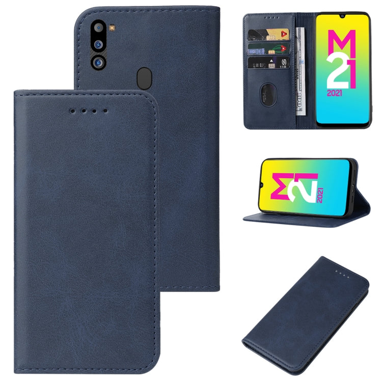 For Samsung Galaxy M21 2021 Magnetic Closure Leather Phone Case(Blue) - Galaxy Phone Cases by buy2fix | Online Shopping UK | buy2fix