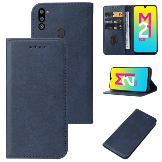 For Samsung Galaxy M21 2021 Magnetic Closure Leather Phone Case(Blue) - Galaxy Phone Cases by buy2fix | Online Shopping UK | buy2fix
