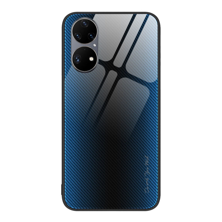For Huawei P50 Pro Texture Gradient Glass TPU Phone Case(Blue) - Huawei Cases by buy2fix | Online Shopping UK | buy2fix