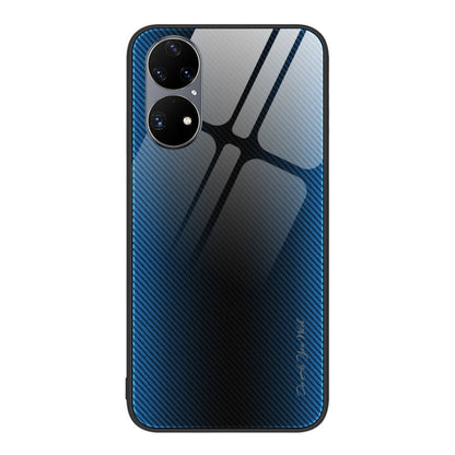 For Huawei P50 Pro Texture Gradient Glass TPU Phone Case(Blue) - Huawei Cases by buy2fix | Online Shopping UK | buy2fix