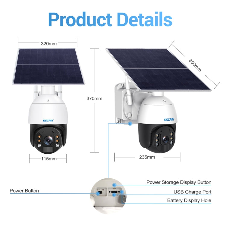 ESCAM QF724 3MP 24h Recording Cloud Storage PT 4G PIR Alarm IP Camera with Solar Panel, US Signal Bands - Wireless Camera by ESCAM | Online Shopping UK | buy2fix