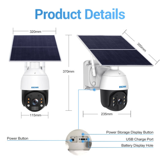 ESCAM QF724 3MP 24h Recording Cloud Storage PT 4G PIR Alarm IP Camera with Solar Panel, European Signal Bands - Wireless Camera by ESCAM | Online Shopping UK | buy2fix