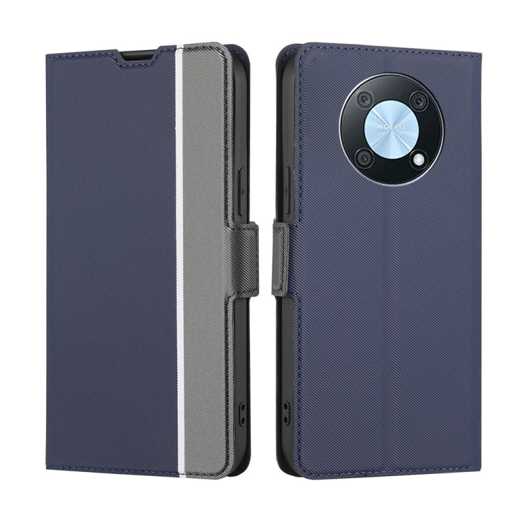 For Huawei nova Y90 4G Twill Texture Side Button Leather Phone Case(Blue) - Huawei Cases by buy2fix | Online Shopping UK | buy2fix