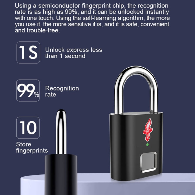 P16 5V Micro USB Charging Semiconductor Fingerprint Sensing TSA Padlock(Black) - Padlocks by buy2fix | Online Shopping UK | buy2fix