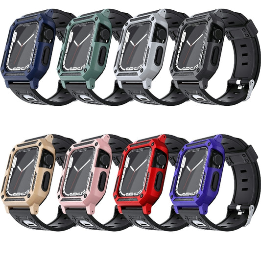 Military Silicone Watch Band + Watch Case Set For Apple Watch Series 8&7 45mm / SE 2&6&SE&5&4 44mm(Black) - Watch Cases by buy2fix | Online Shopping UK | buy2fix