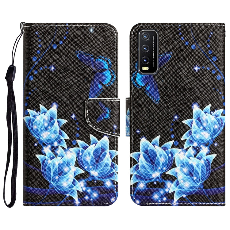 For vivo Y20 / Y12s Colored Drawing Leather Phone Case(Blue Butterfly) - vivo Cases by buy2fix | Online Shopping UK | buy2fix