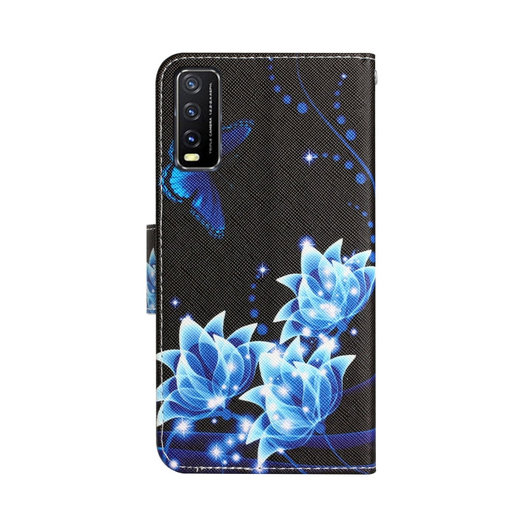 For vivo Y20 / Y12s Colored Drawing Leather Phone Case(Blue Butterfly) - vivo Cases by buy2fix | Online Shopping UK | buy2fix
